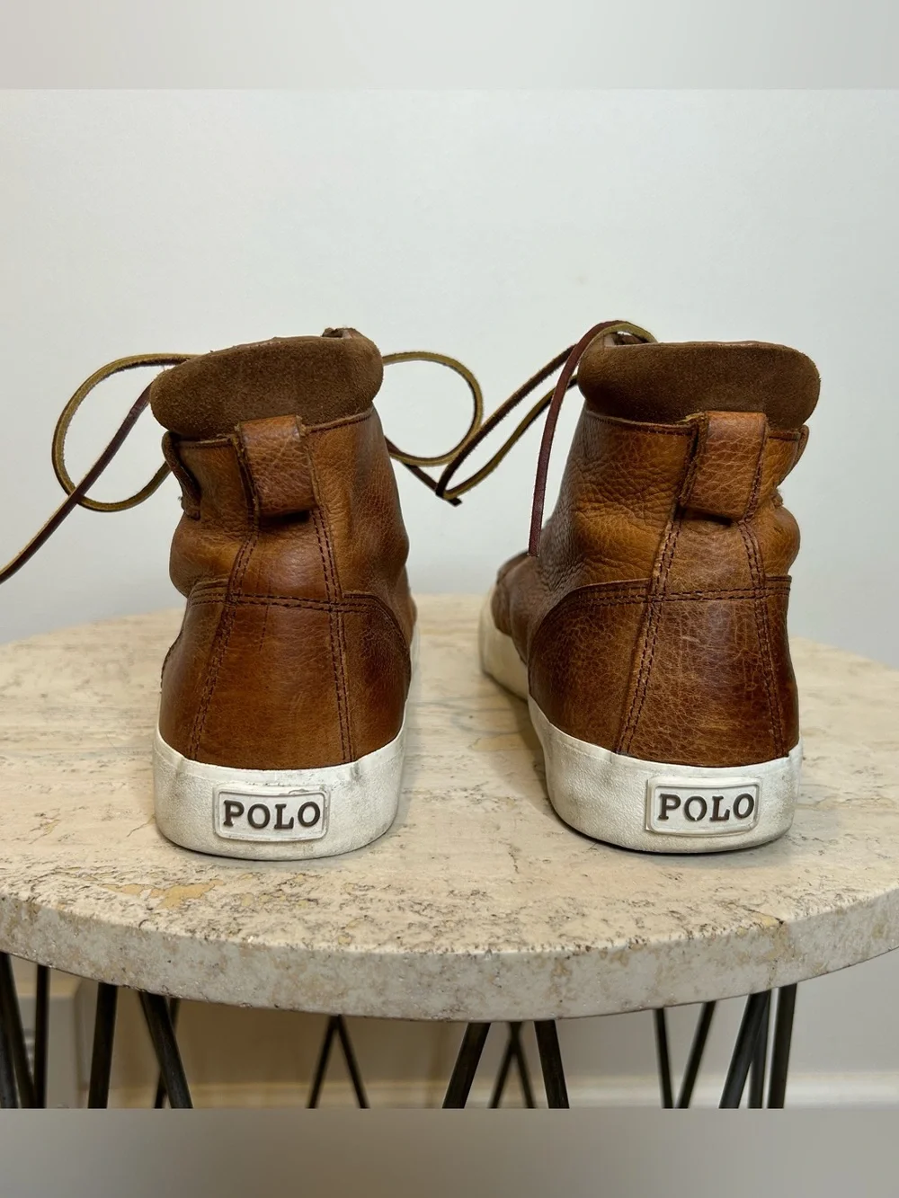 Polo Ralph Lauren Men's Brown Leather High-Top Sneakers Size 9.5D